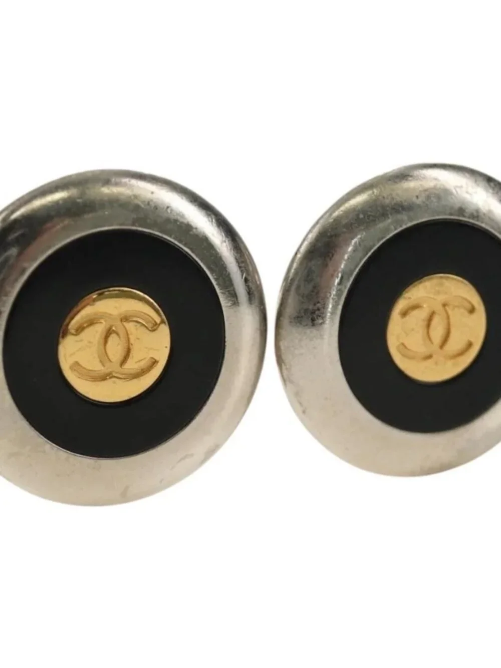CHANEL COCO Mark Earring metal Silver tone CC Auth 183120M
